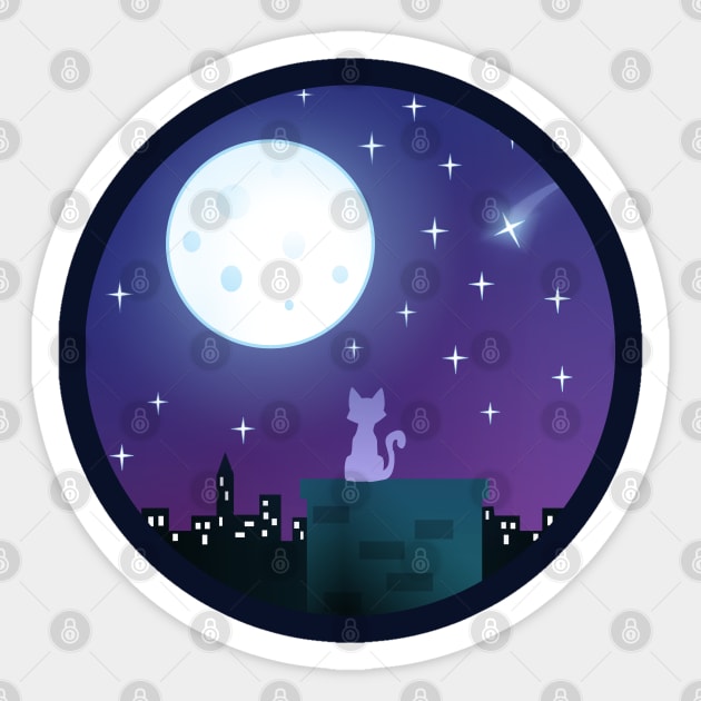 Cat Under the Moonlight Sticker by SakuraDragon